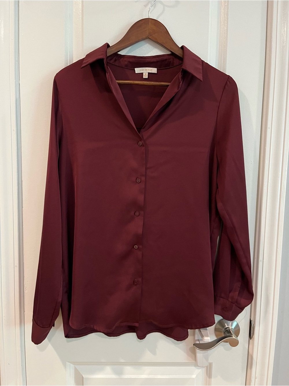 Skies Are Blue Button-Front Blouse in Burgundy